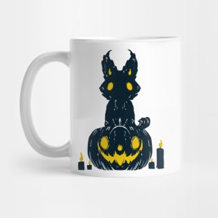 Cute and spooky creature on pumpkin halloween 2022 decoration ink drawing Mug
